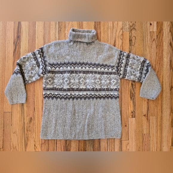 Jones New York Hand Knit Vintage 90s Chunky Wool Blend Turtleneck Sz S Oversized - Picture 1 of 9